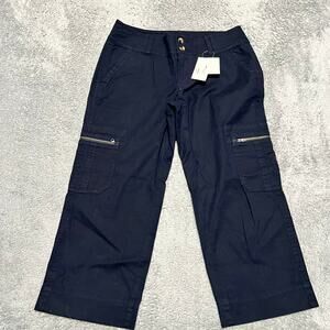 Cabi Pants Womens 8 (32x23.5) Navy Blue Wide Leg Cargo Cropped